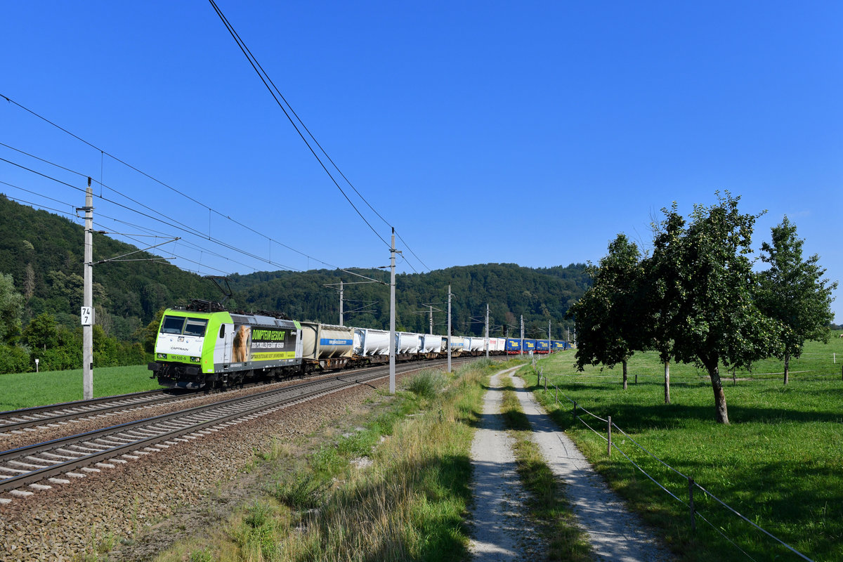 185 532 mit einem KLV am 14.07.2018 bei Wernstein am Inn.