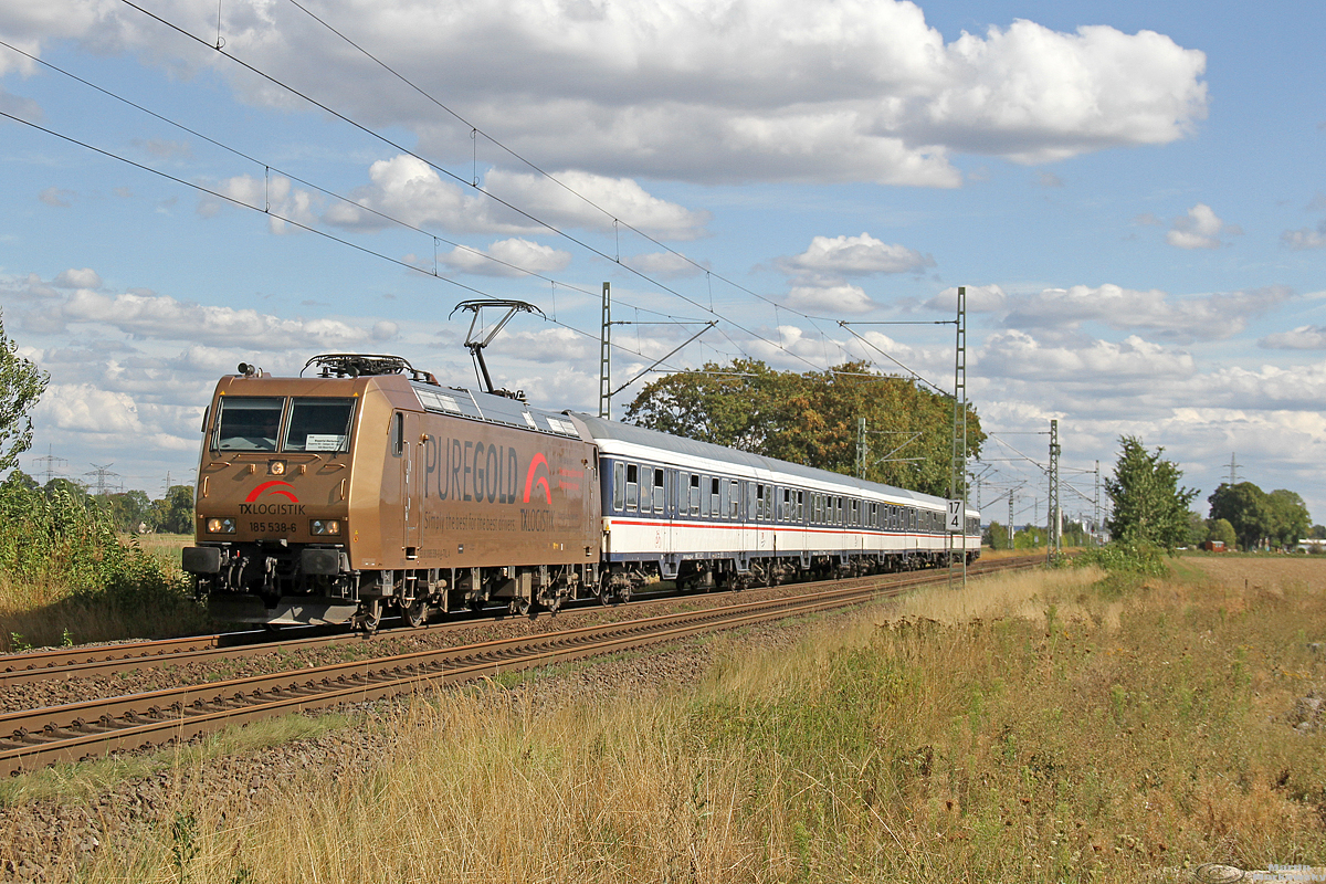 185 538  Puregold von TXLogistik am RB48 Ersatzzug bei Brühl am 19.08.2020
