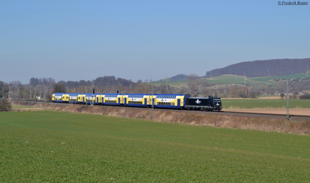 185 546 mit ME 82827 Uelzen - Göttingen am 13.03.2014 zwischen Godenau und Alfeld/Leine. 
