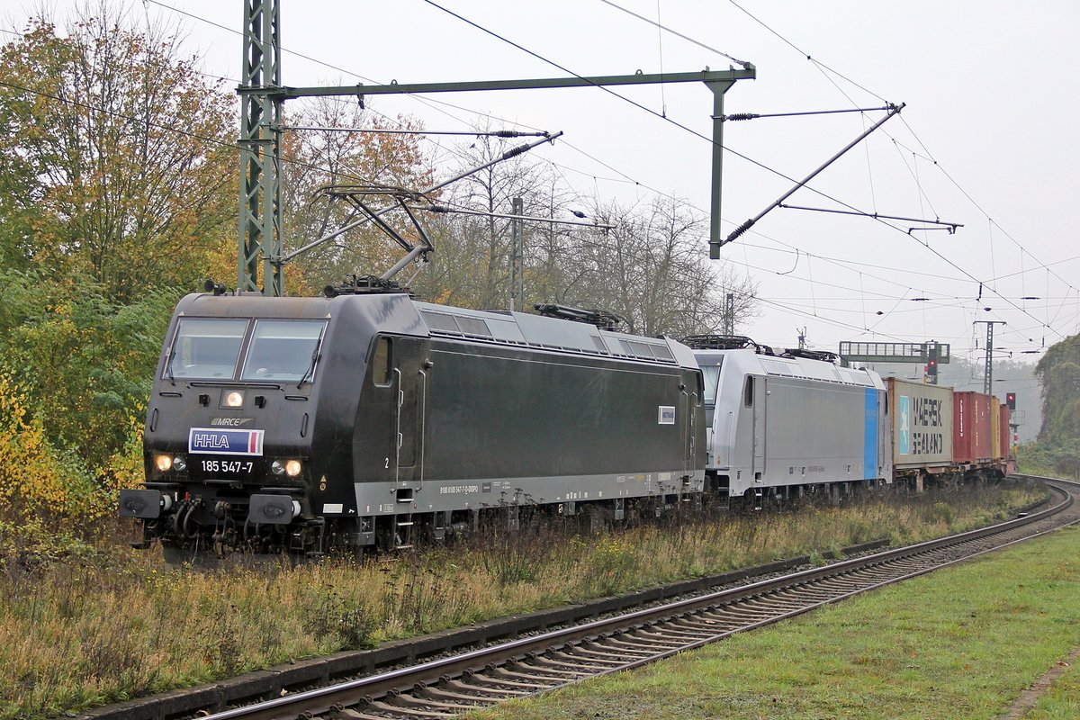 185 547-7 von MRCE unterwegs für METRANS mit der  kalten  185 681-4 von Railpool bei der Durchfahrt in Baunatal Guntershausen aus Richtung Bebra kommend. 03.11.2017
