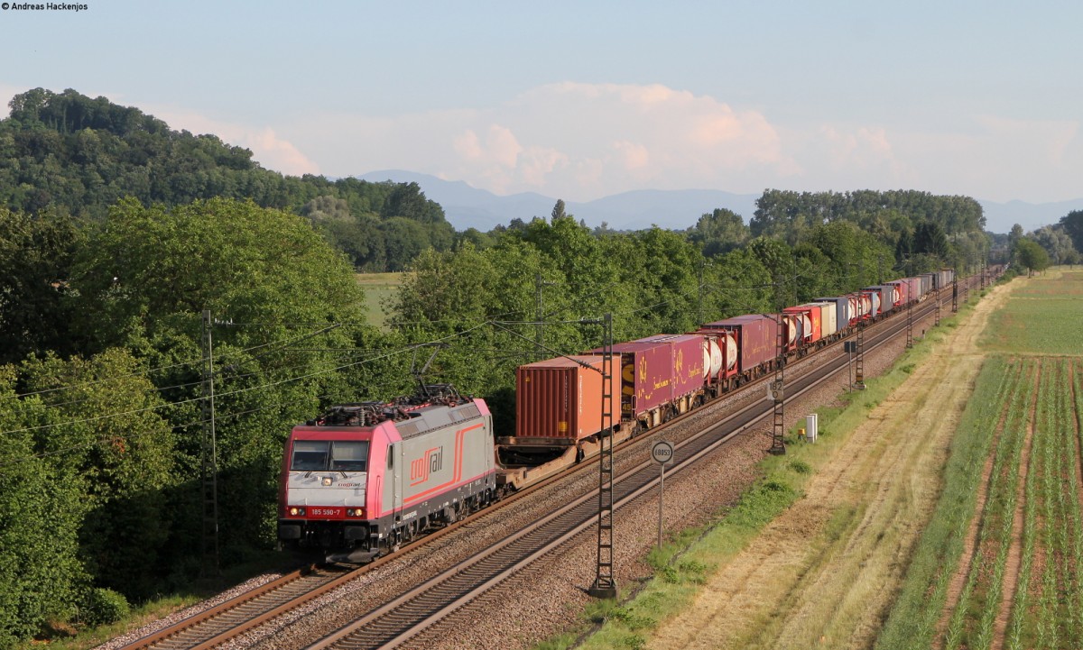 185 590-7 mit dem DGS 47518 (Novara-Zeebrugge) bei Kenzingen 13.6.14