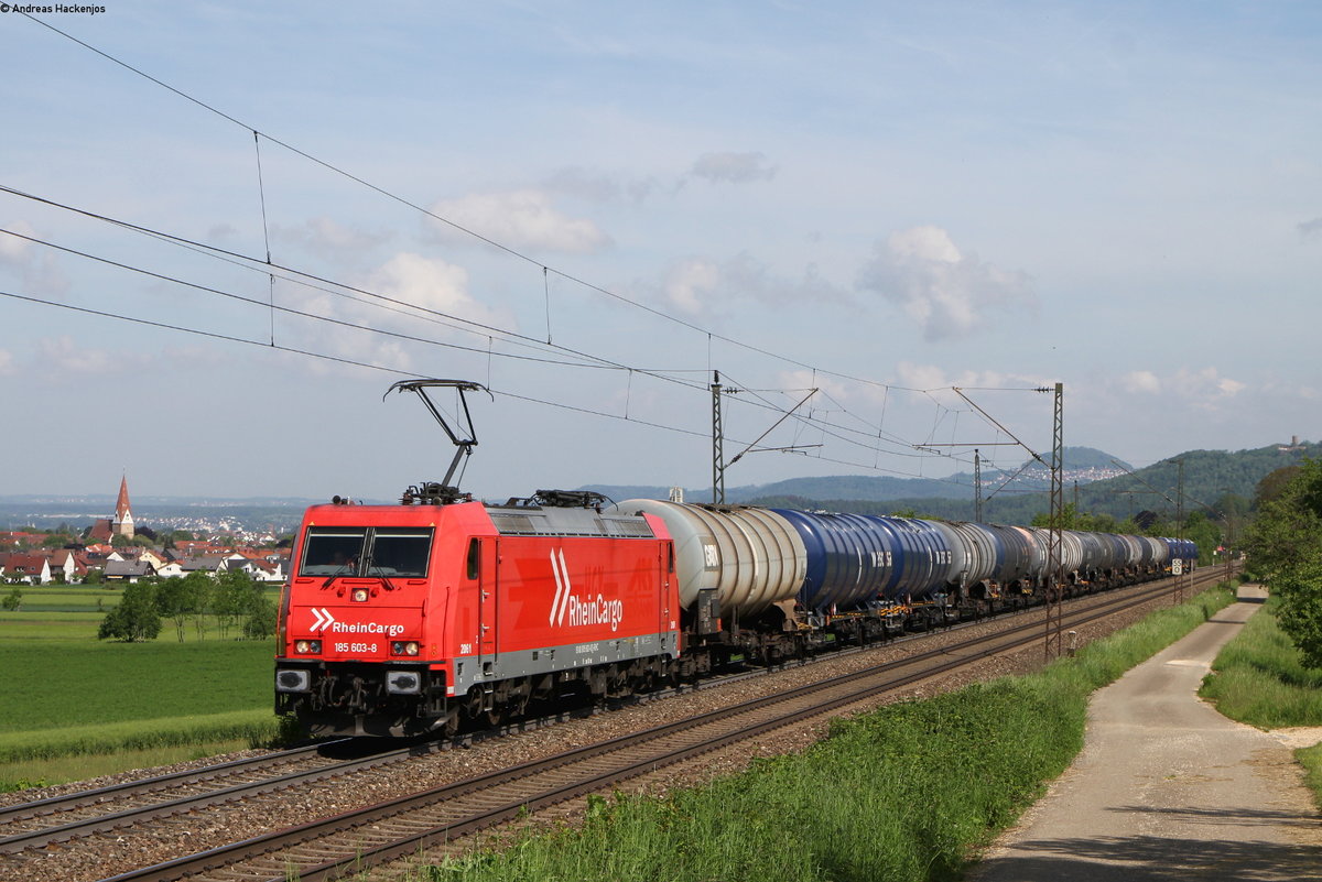 185 603-8 mit dem DGS 95672 (Köln Eifeltor-Ulm Rbf) bei Kuchen 23.5.19