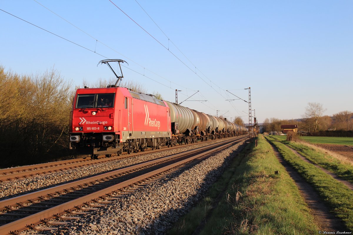 185 603-8 RHC mit Kesselwagen bei Thüngersheim am 06.04.2018