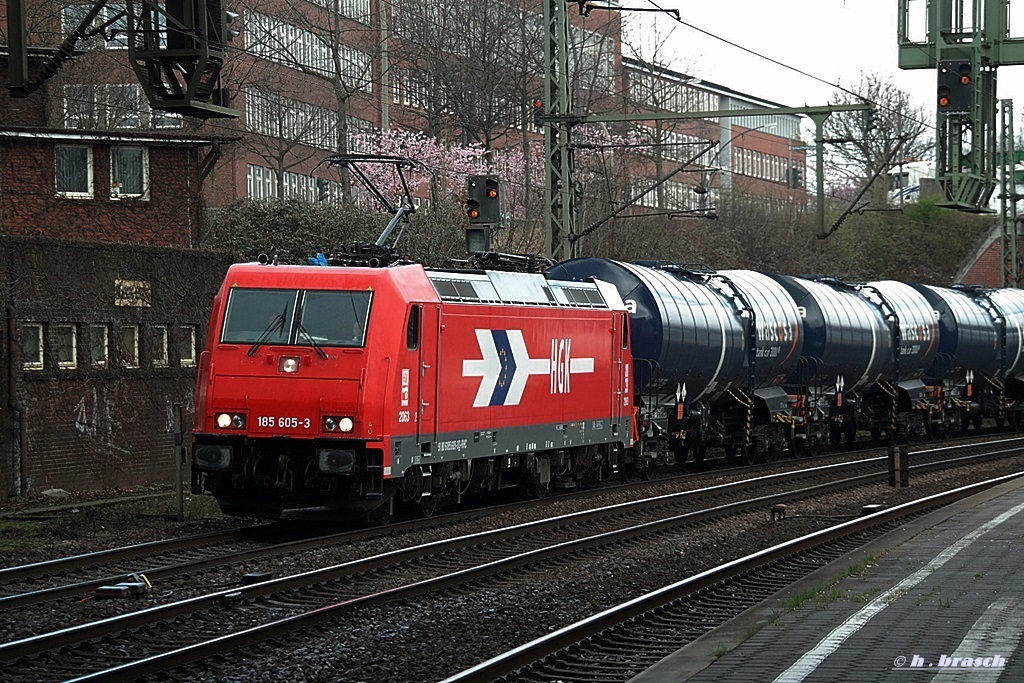 185 605-3 der HGK zog eimem tankzug am 18.01.14 durch hh-harburg