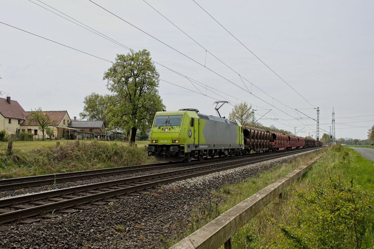 185 605-3 mit einem Röhrenzug in Hamm-Neustadt (29.04.2022)