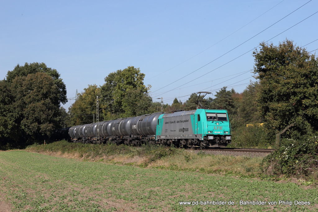 185 608-7 (LTE Logistik- und Transport-GmbH) mit einem Kesselzug in Ratingen Lintorf, 4. Oktober 2014