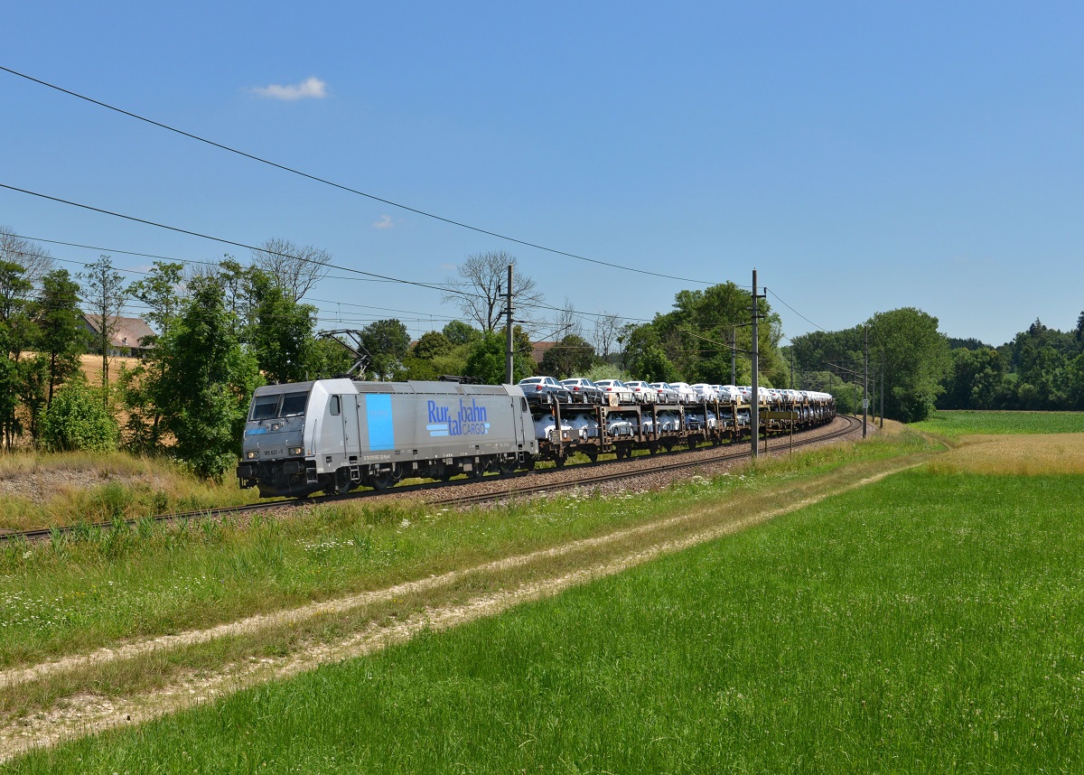 185 621 (119 002) mit einem Audizug am 06.07.2014 bei Kimpling.