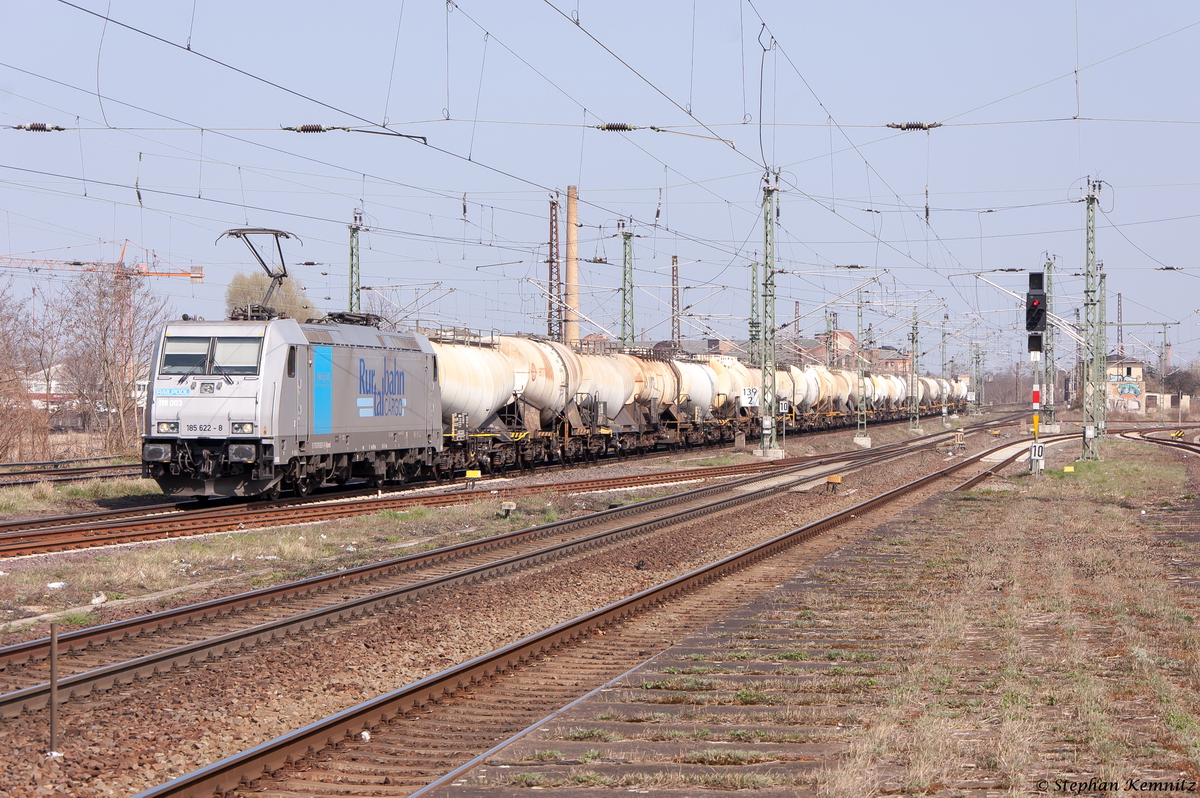 185 622-8 (119 003-1) Railpool GmbH für RTB Cargo - Rurtalbahn Cargo GmbH mit einem Kesselzug in Magdeburg-Neustadt und fuhr weiter in Richtung Helmstedt. 10.04.2015