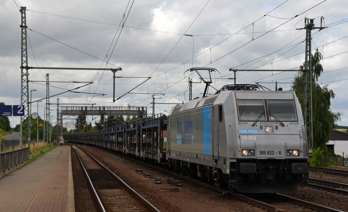 185 622 der Rurtalbahn führte am 10.07.15 einen leeren Autozug durch Niederndodeleben Richtung Magdeburg. Gruß an den Tf!
