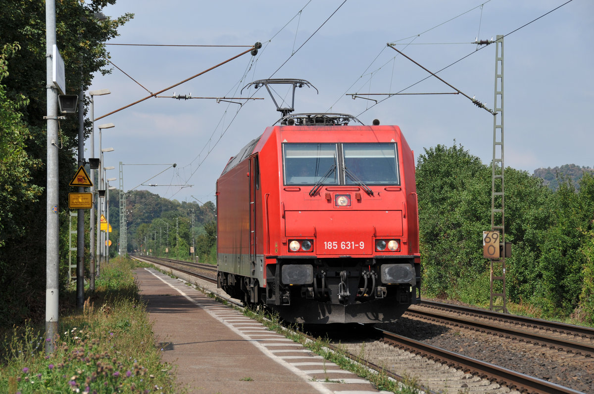 185 631-9 als LZ unterwegs auf der linken Rheinstrecke Richtung Süden. Aufnahme vom 17/08/2018 in Namedy.