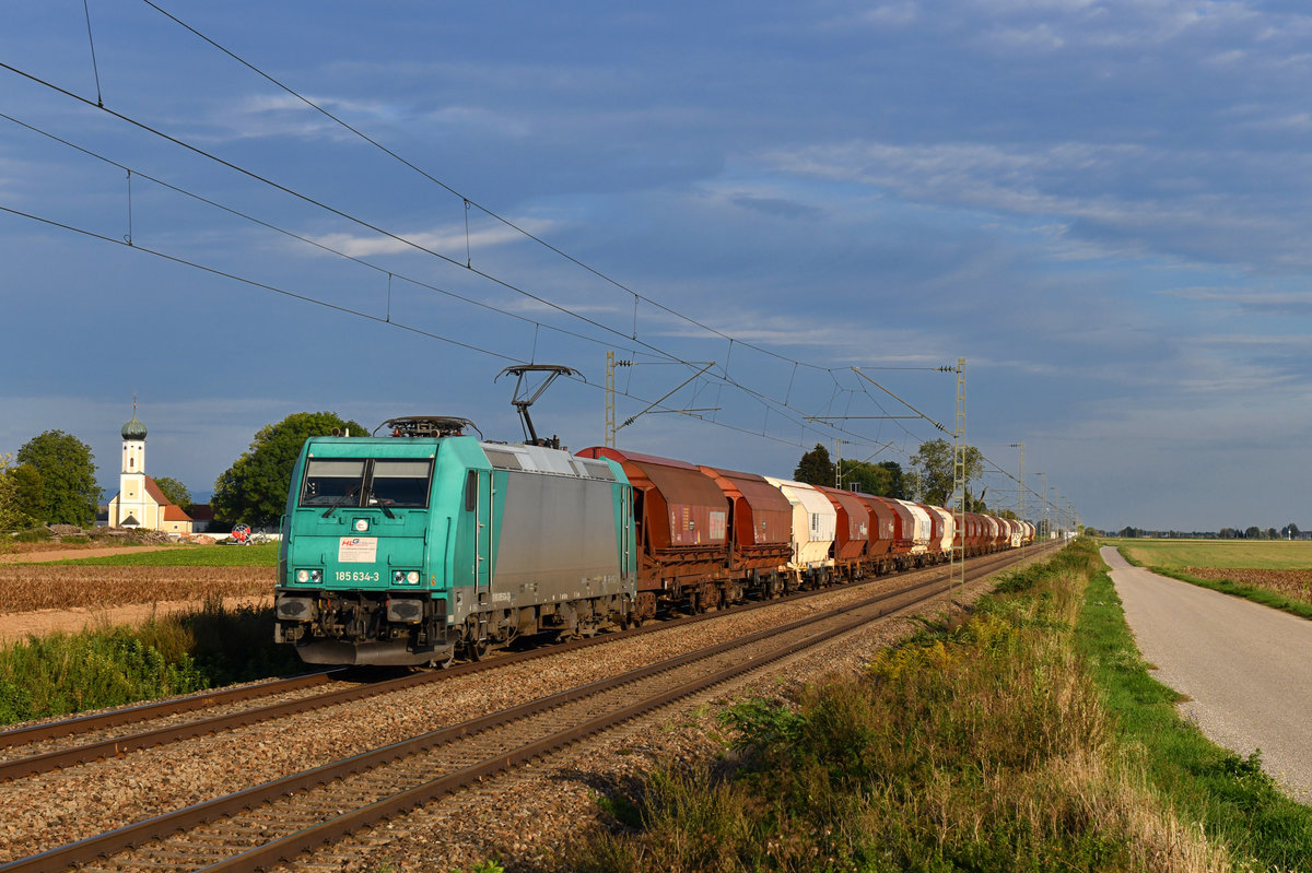 185 634 mit einem Getreidezug am 09.09.2018 bei Amselfing. 