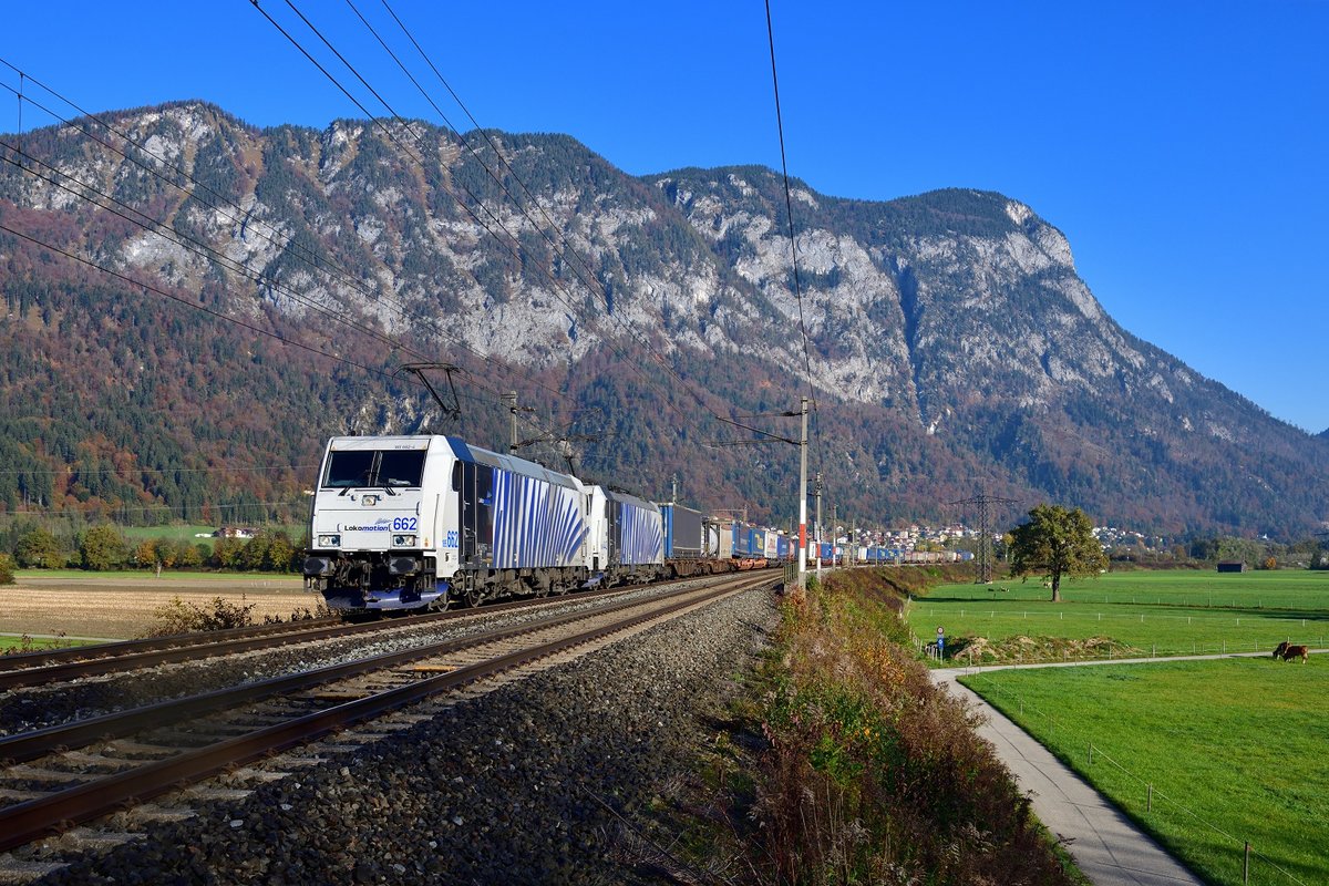 185 662 + 186 442 mit TEC 43125 am 26.10.2019 bei Langkampfen.