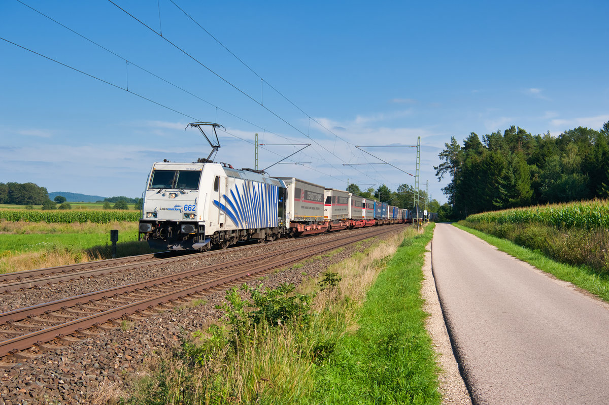 185 662 Lokomotion mit DGS 43820 (Verona Q.E. - Bremen Grolland) bei Triesdorf, 23.08.2019