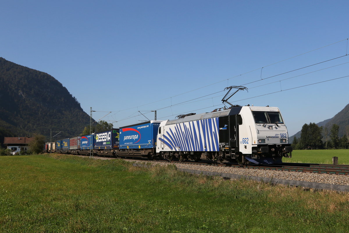 185 662auf dem Weg in Richtung Brenner. Aufgenommen am 15. September 2020 bei Niederaudorf im Inntal.