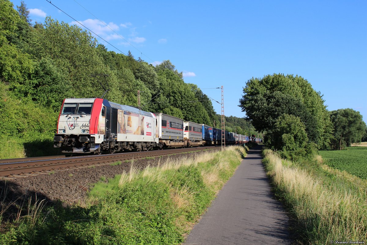 185 664 Lokomotion mit Paneuropa und Terratrans KLV bei Erzhausen am 08.07.2018