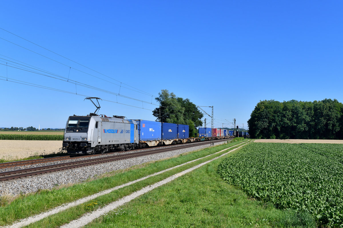 185 672 mit DGS 40678 am 02.07.2018 bei Langenisarhofen. 