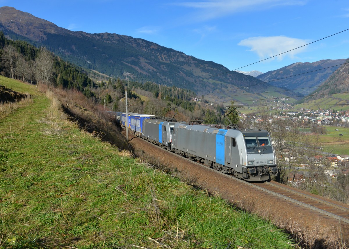 185 674 + 186 290 mit TEC 41851 am 29.11.2014 bei Angertal. 