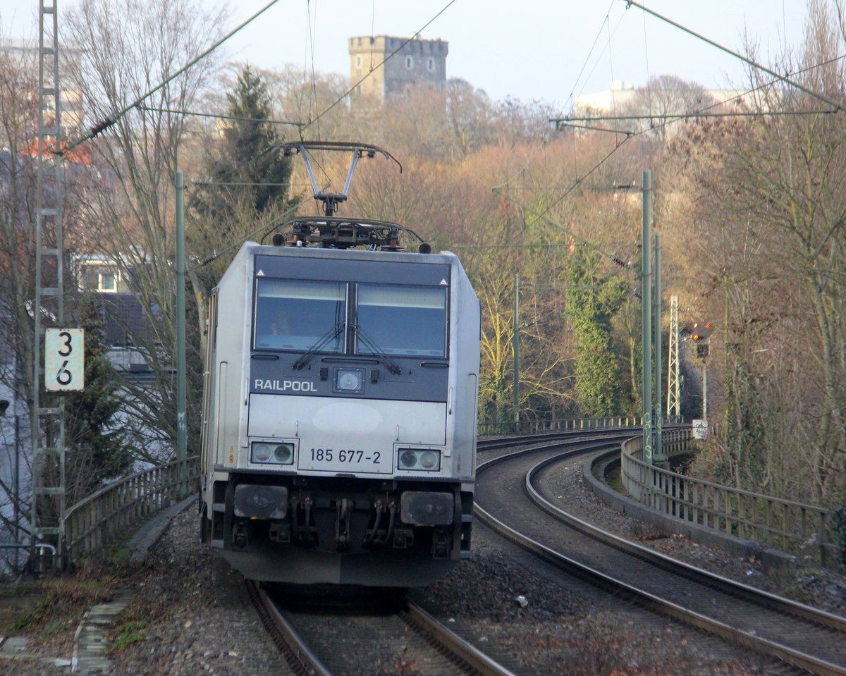185 677-2 fährt jetzt für Crossrail kommt als Lokzug aus Aachen-West nach Köln-Eifeltor aus Richtung Aachen-West und fährt durch Aachen-Schanz in Richtung Aachen-Hbf,Aachen-Rothe-Erde,Aachen-Eilendorf,Stolberg-Hbf(Rheinland)Eschweiler-Hbf,Langerwehe,Düren,Merzenich,Buir,Horrem,Kerpen-Köln-Ehrenfeld,Köln-West,Köln-Süd. Aufgenommen vom Bahnsteig von Aachen-Schanz. 
Bei Sonnenschein am Nachmittag vom 12.2.2019.