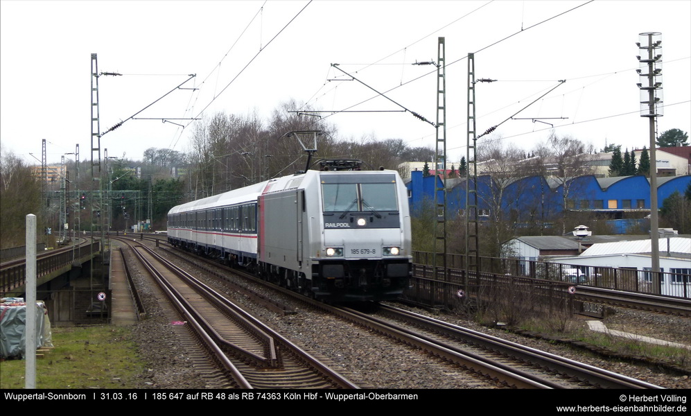 185 679 am 31.03.2016 in Wuppertal-Sonnborn als  Ersatzverkehr RB 74363 Köln Hbf - Wuppertal-Oberbarmen auf RB 48 