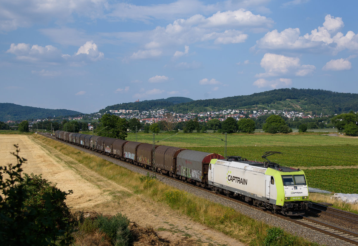 185-CL 005 CTD mit Shimmns Wagen südwärts.(Hirschberg-Heddesheim 14.7.2018).