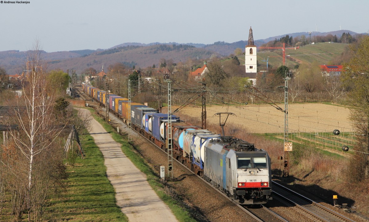 186 105-3 mit einem KV Zug bei Denzlingen 19.3.14