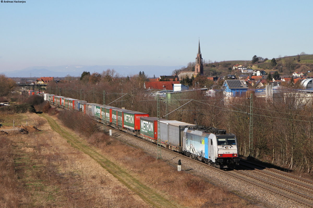 186 109 mit dem DGS 42051 (Kaldenkirchen-Gallarate) bei Teningen 13.2.18