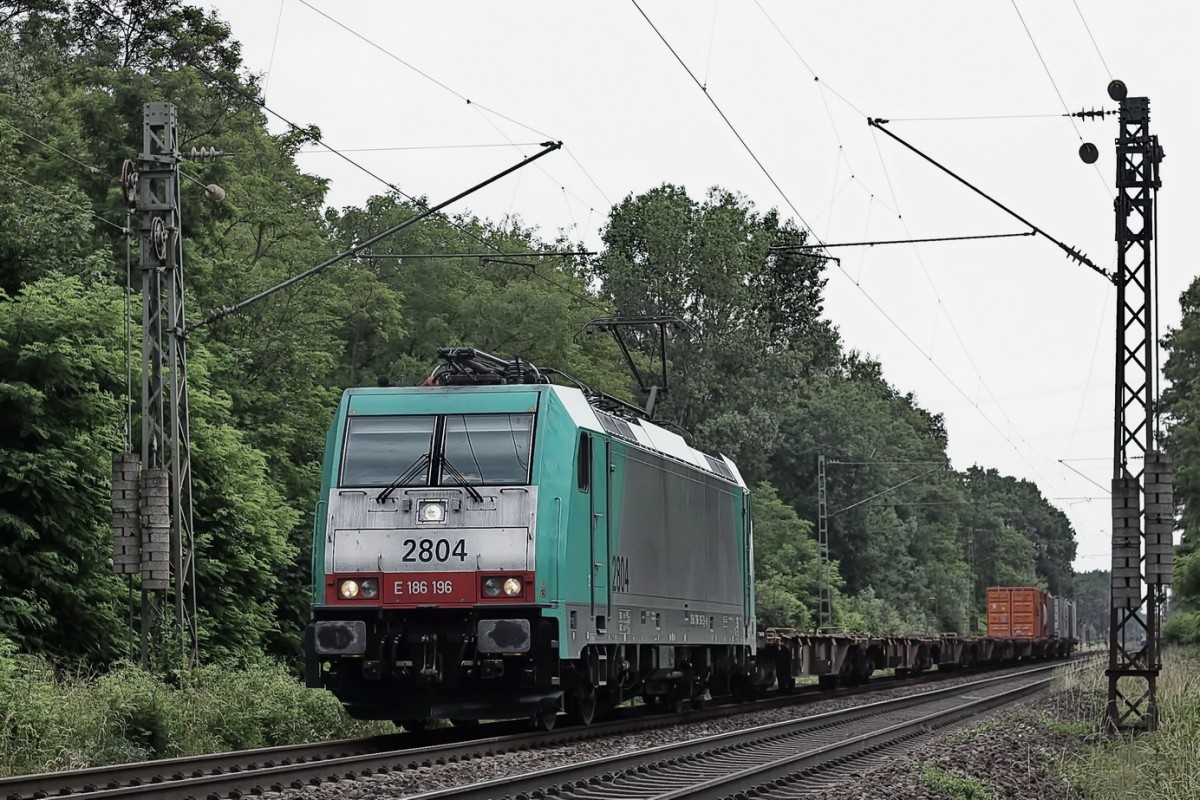 186 196 - 2804 vor einem kurzen Containerzug - Streckenabschnitt: Nauheim / Mainz-Bischofsheim / - 11.06.2015