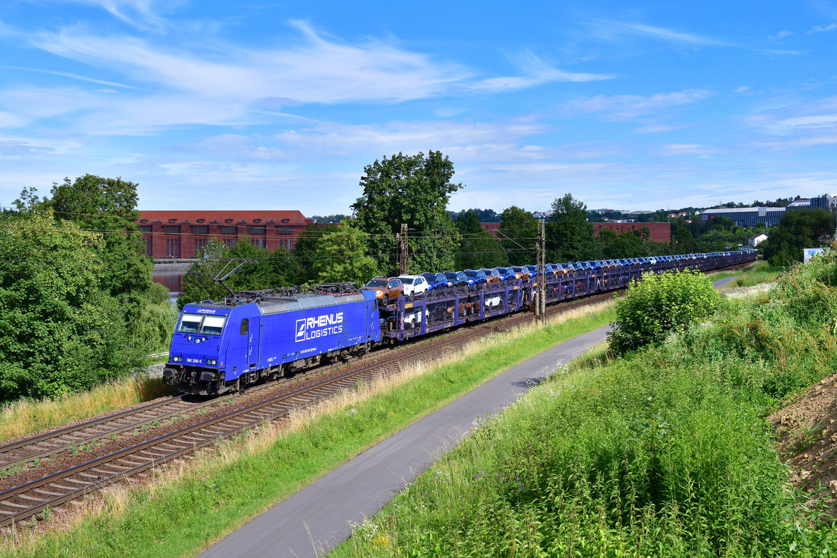 186 268 mit einem Autozug am 09.07.2020 bei Passau.