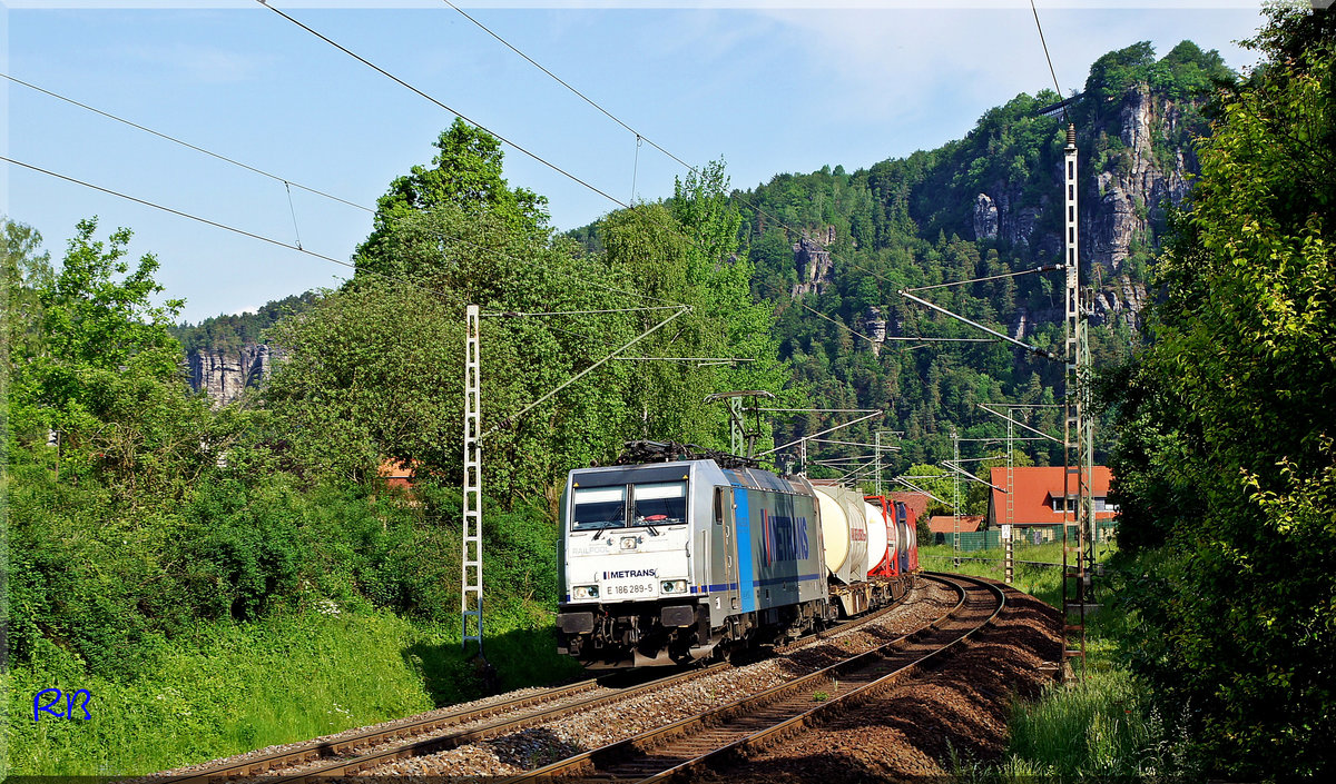 186 289 der Metronom Eisenbahngesellschaft mbH in Kurort Rathen. Aufgenommen am 23.05.2016