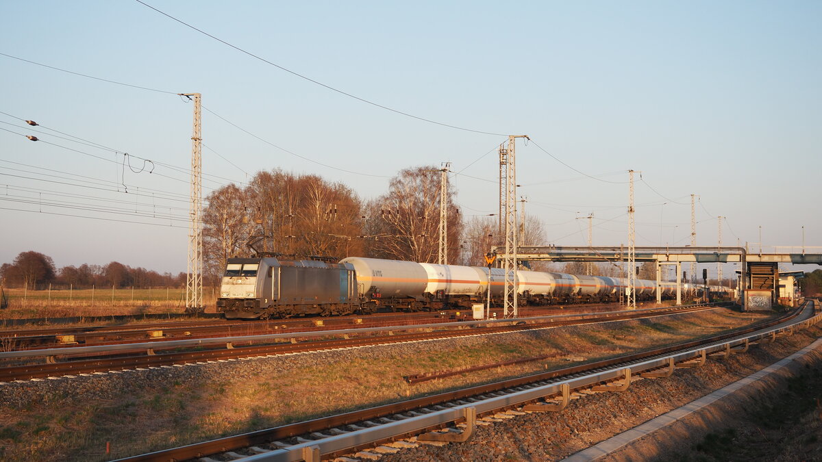 186 437 (wohl vermietet an Lotos Kolej Sp. z o.o., Gdańsk [PL]) durchquert mit einem Kesselwagenzug den ehem. Bahnhof Schönfließ auf dem BAR (Berliner Außenring) Richtung Oranienburg.

Berlin, der 24.03.2022