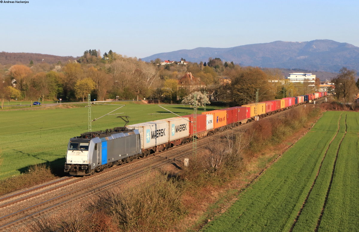 186 458-6 mit dem DGS 47026 (Basel Bad Bf-Antwerpen Zuid) bei Teningen 31.3.20