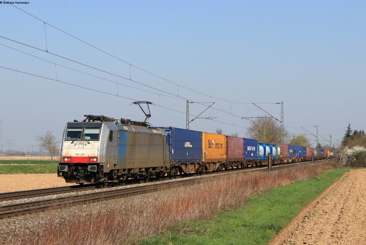 186 497 mit dem DGS 40043 (Zeebrugge Bundel Zwankendamme-Milano SM) bei Riegel 19.3.20