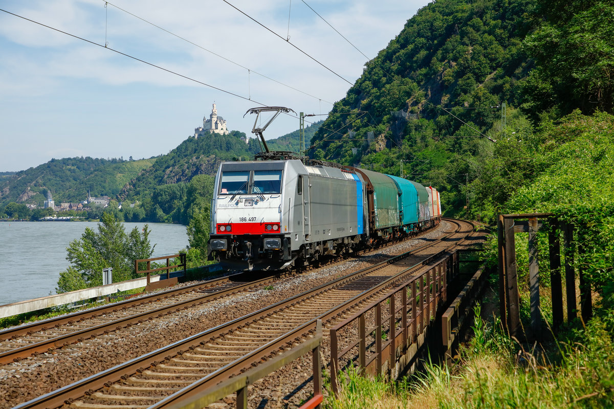 186 497 Railpool in Braubach, Juni 2019.
