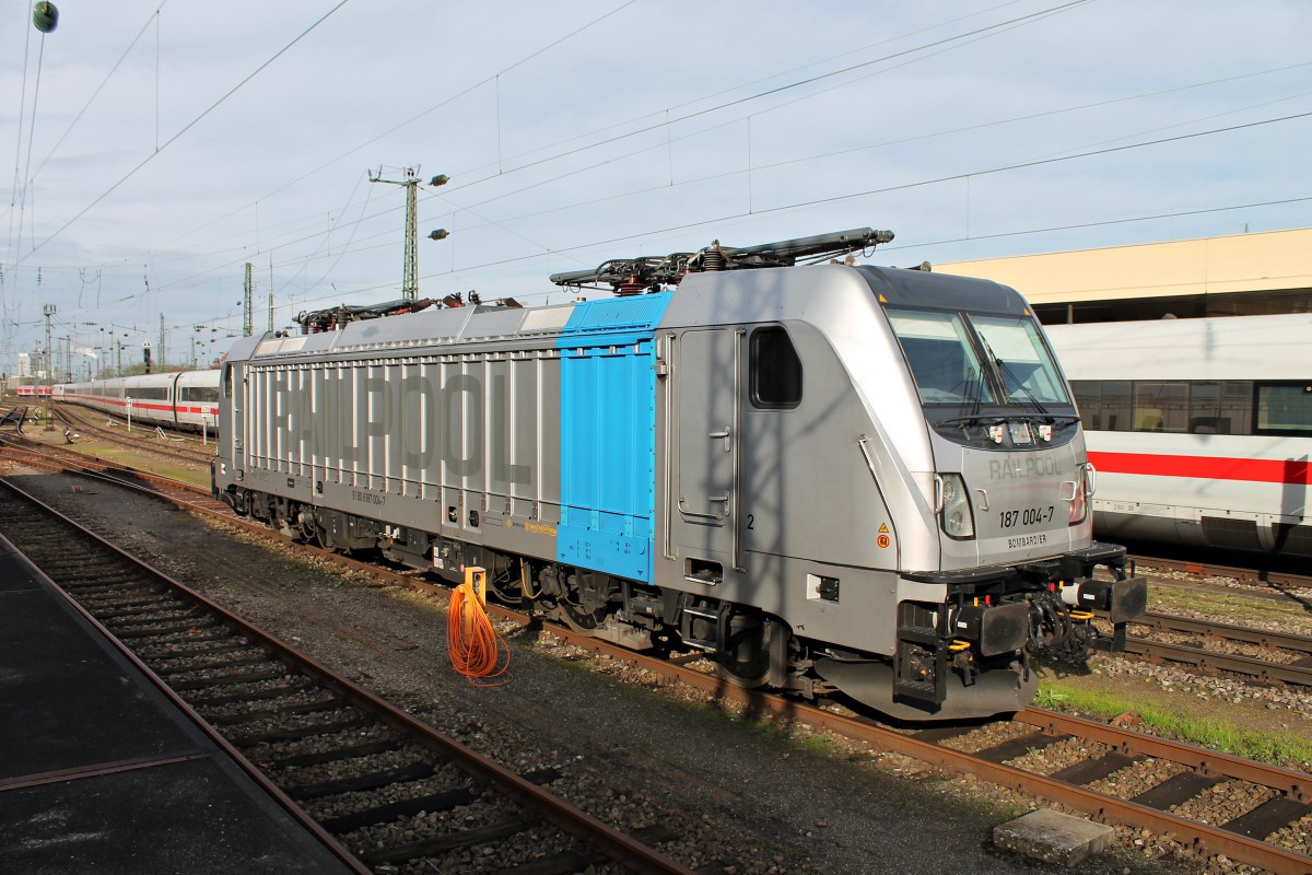 187 004-7 am 14.11.2014 wärend Personalschulungen für BLS Cargo vor der Lokleitung von DB Fernverkehr in Basel Bad Bf.