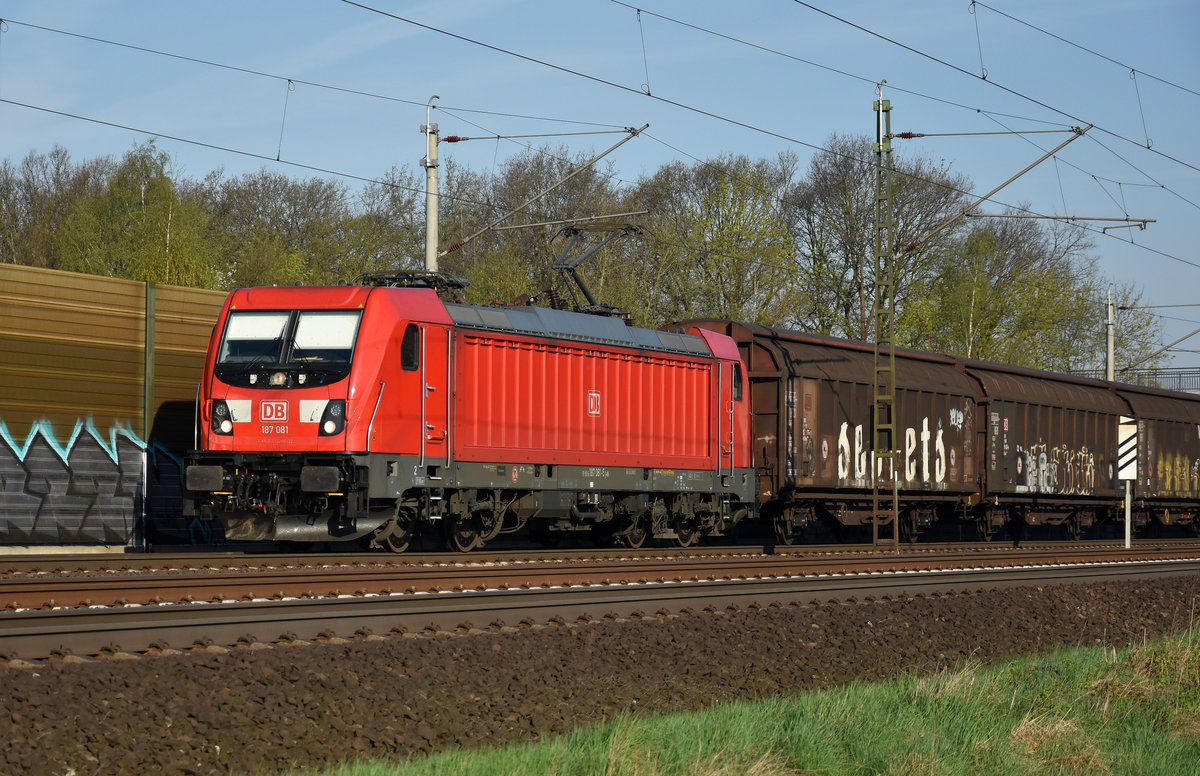 187 081-5 unterwegs in Richtung Lüneburg. Höhe Bardowick, 20.04.2018.
