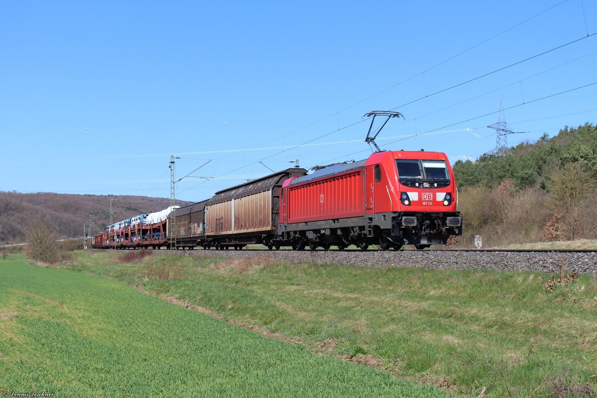 187 113 DB mit einem gemischten Güterzug bei Harrbach am 06.04.2018
