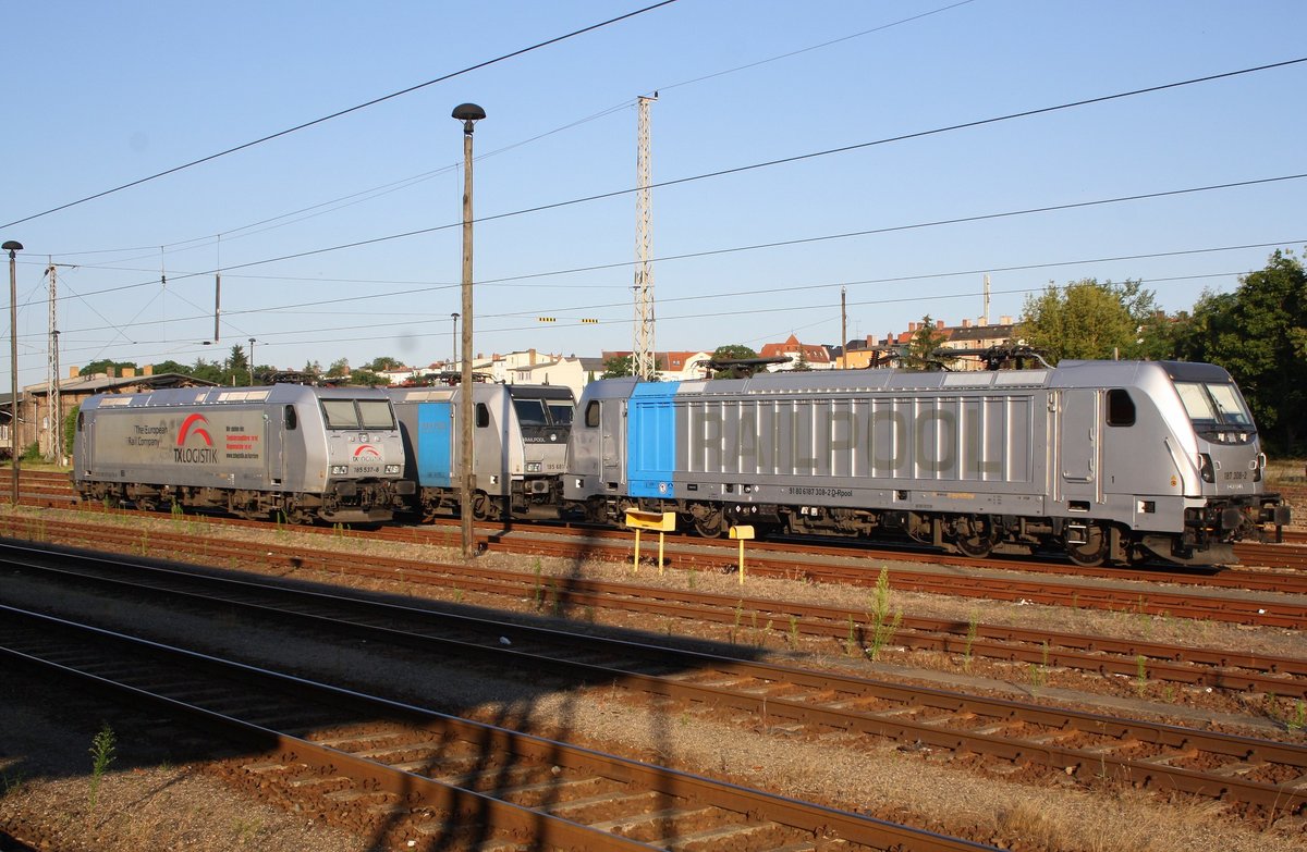 187 308 Railpool + 185 537-8 A-TXL A und 185 681 Railpool am 14.07.2020 in Eberswalde Hbf abgestellt.