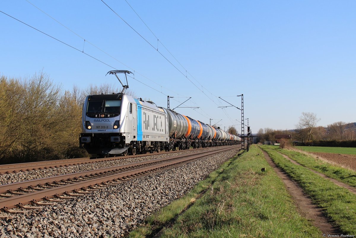 187 313-2 Railpool mit Kesselwagen bei Thüngersheim am 06.04.2018
