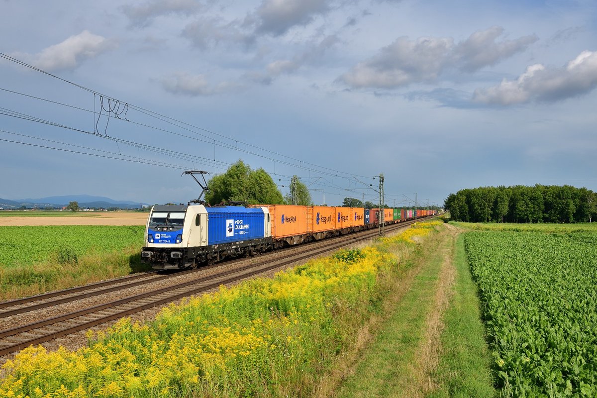 187 324 mit einem Containerzug am 18.08.2020 bei Stephansposching.