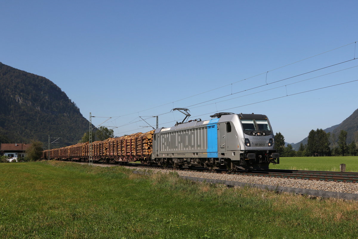 187 341 mit einem  Holzzug  am 15. September 2020 bei Niederaudorf im Inntal.