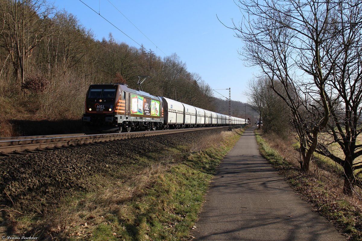 187 537 HSL (Gibt den Kindern das Kommando) mit einem Sandzug bei Erzhausen am 23.02.2018