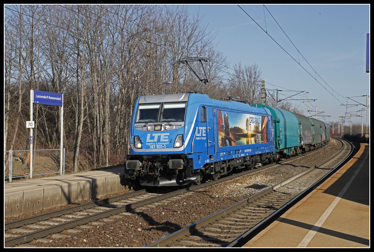 187 931 mit Güterzug in Lanzendorf - Rannersdorf am 27.02.2019.