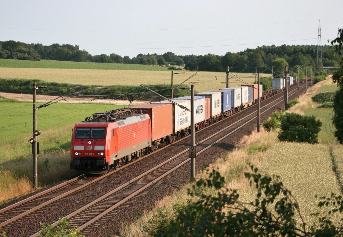 189 011 mit KM 50481 (Bremerhaven-Speckenbttel–Maschen Rbf) am 06.07.2013 zwischen Jesteburg und Maschen Rbf