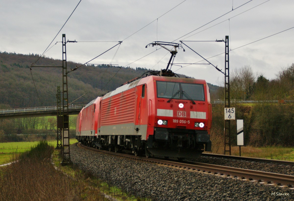 189 056-5 als Lokzug mit 3x 185xxx von Fulda kommend am 02.01.14 bei Hermannspiegel.