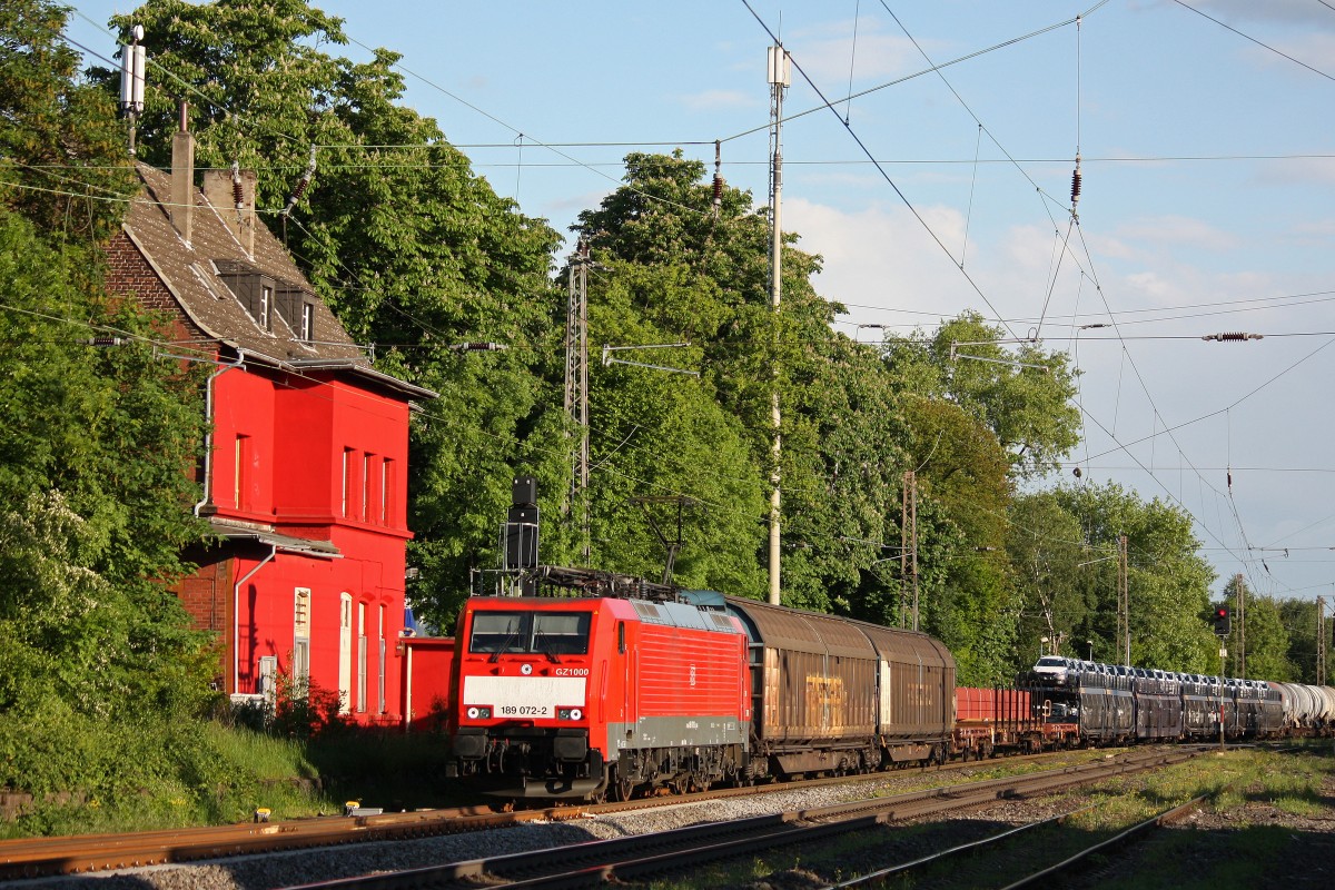 189 072  GZ1000   am 24.5.13 mit einem gemischten Gterzug in Ratingen-Lintorf.