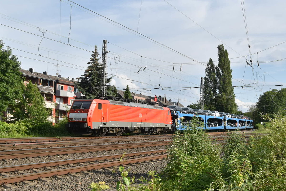 189 080-8 mit einem Ford-Zug in Rheydt Hbf gen Holland fahrend am Donnerstag den 6.6.2019
