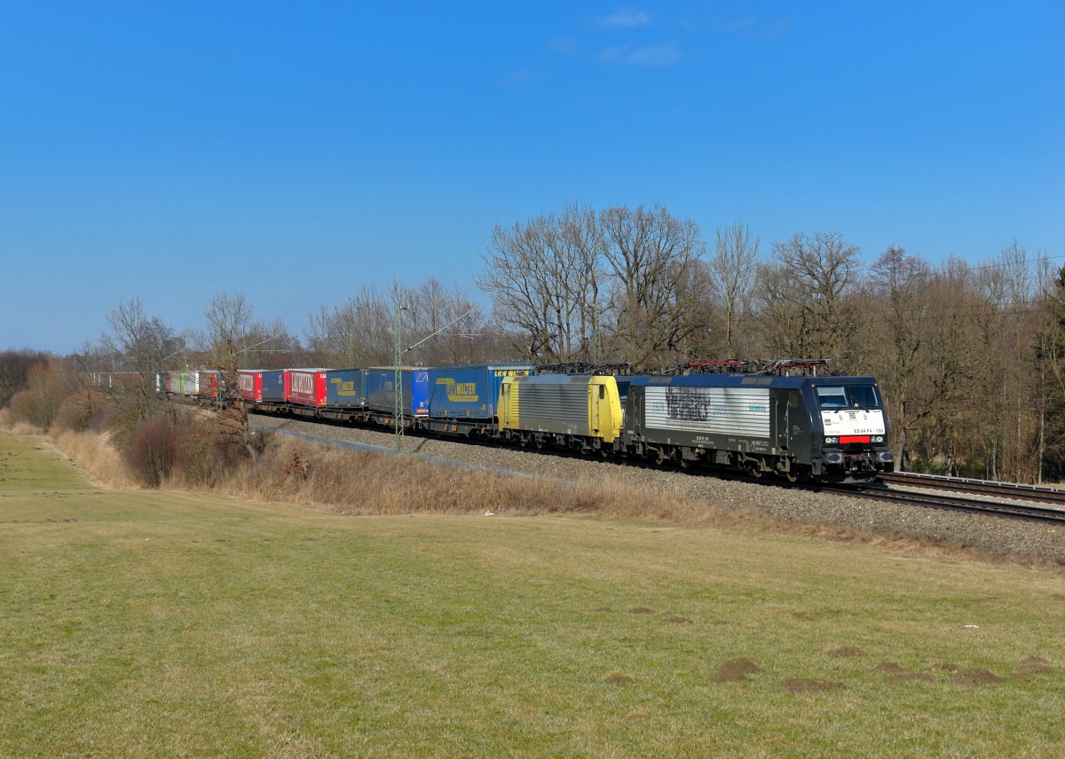 189 150 + 189 9xx mit einem KLV am 10.03.2012 bei Hilperting. 