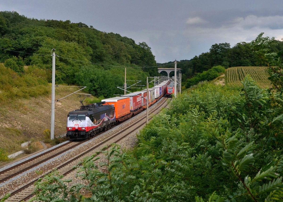 189 213 mit dem Poznan-Shuttle nach Rotterdam am 27.08.2014 bei Frankfurt-Rosengarten. 
