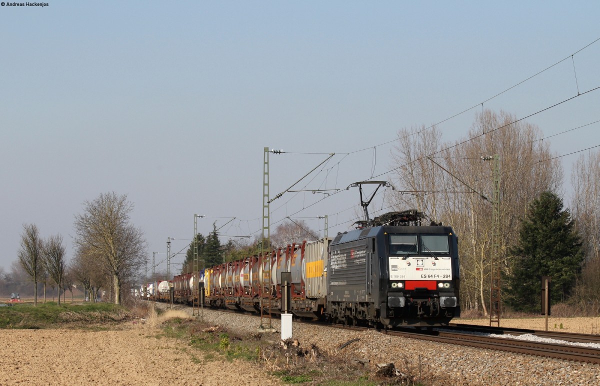 189 284-3 mit dem DGS 40201 (Rotterdam Waalhavn-Gallarate) bei Riegel 17.3.16