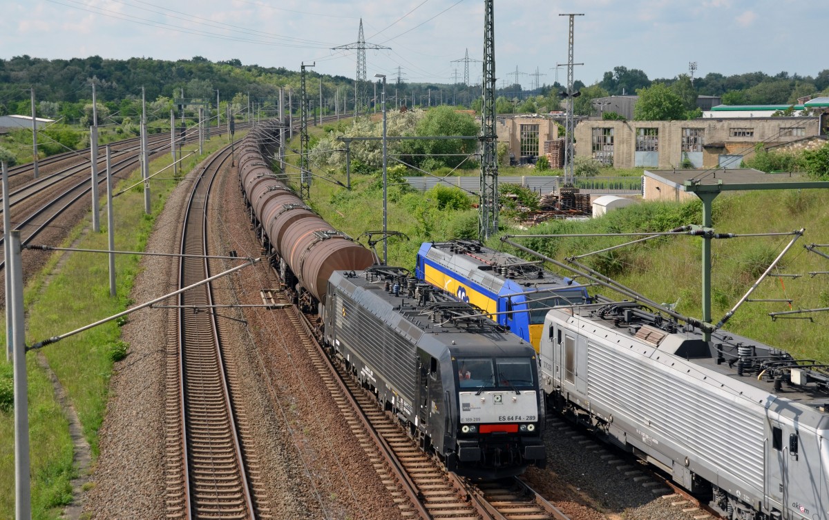 189 289, momentan im Einsatz für die Rurtalbahn Cargo, brachte am 25.05.14 einen Kesselwagenzug nach Bitterfeld.
